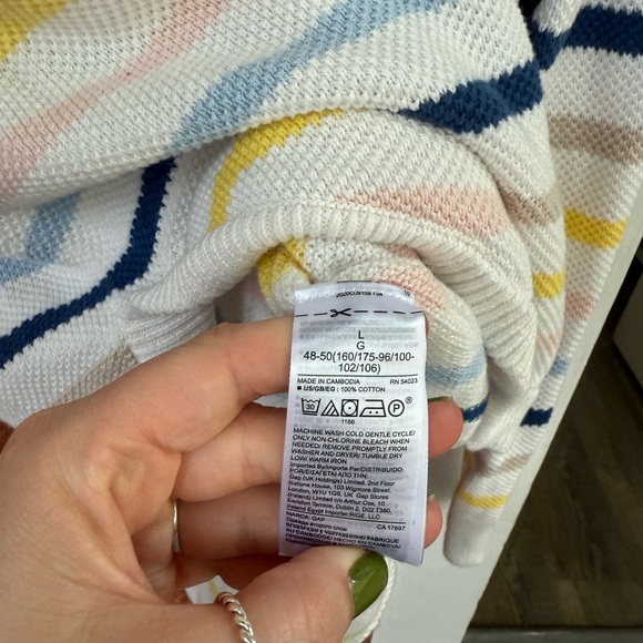 Gap Womens White Stripe Round Neck Pullover Jumper Size Large White Pink Blue - Picture 3 of 7